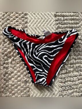 Newport News Zebra Print Bikini Bottoms Red Lining size 6 hi-cut full coverage